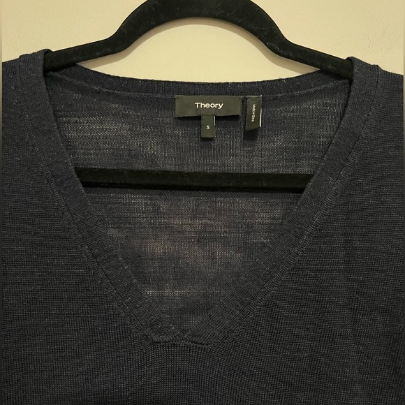 Theory Linen Blend Open Knit V-Neck Sweater Small Classic Coastal Preppy Resort - Picture 7 of 10